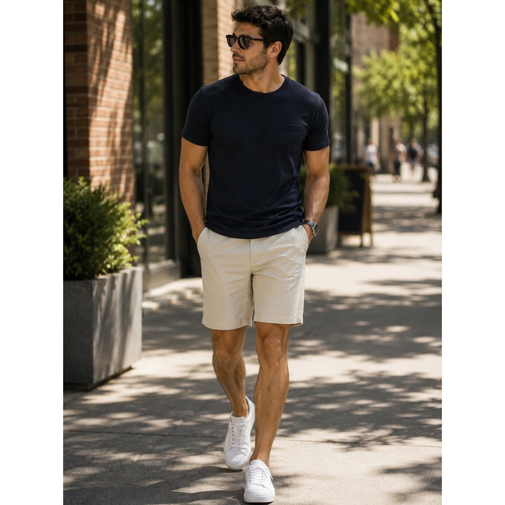 Zara Man Beige Chino Shorts Mens Size 31 Khaki Flat Front Cotton Casual